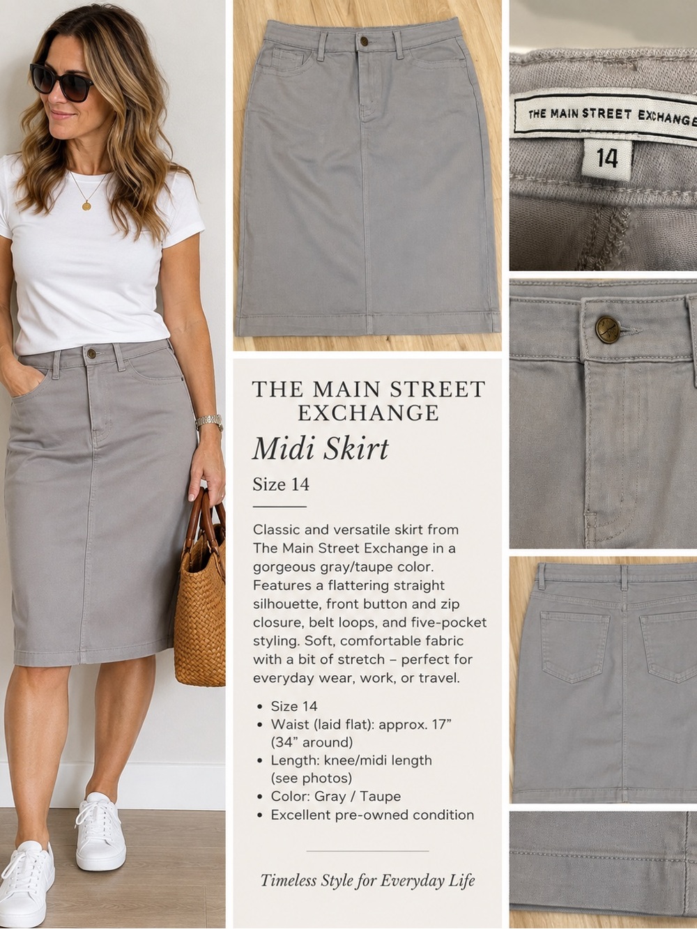 The Main Street Exchange Women’s Gray Midi Denim Skirt Size 14